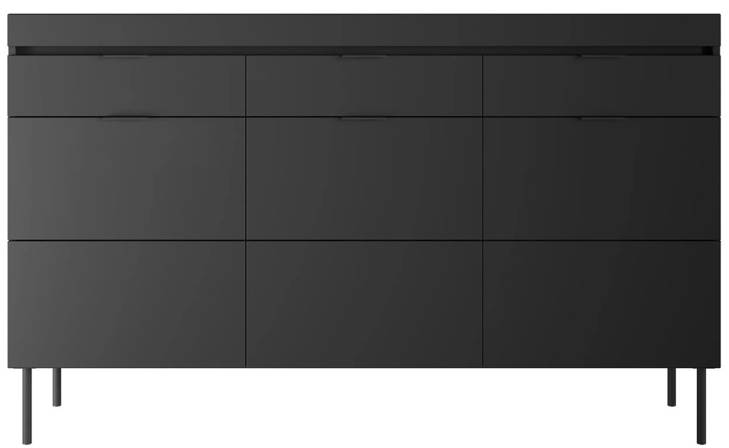 Comodă Sentia 157 cm cu trei uși și trei sertare - negru / negru
