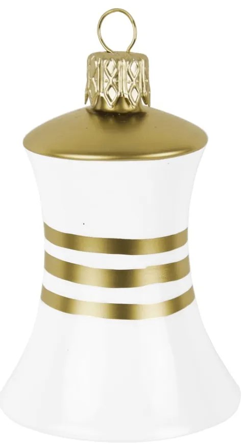 Set de 3 decorațiuni de Crăciun din sticlă în formă de clopot Ego Dekor, alb-auriu