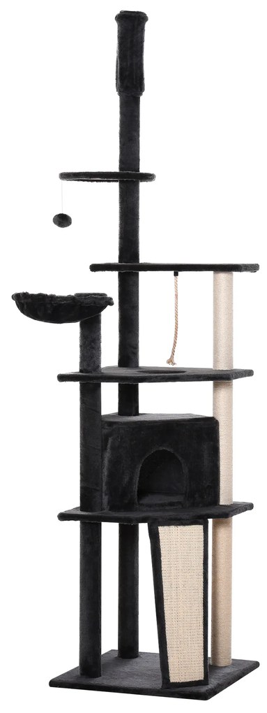 PawHut Stalp de sgariat pentru Pisici pe mai multe niveluri Inalt 210-240cm cu Cusca si Hamac