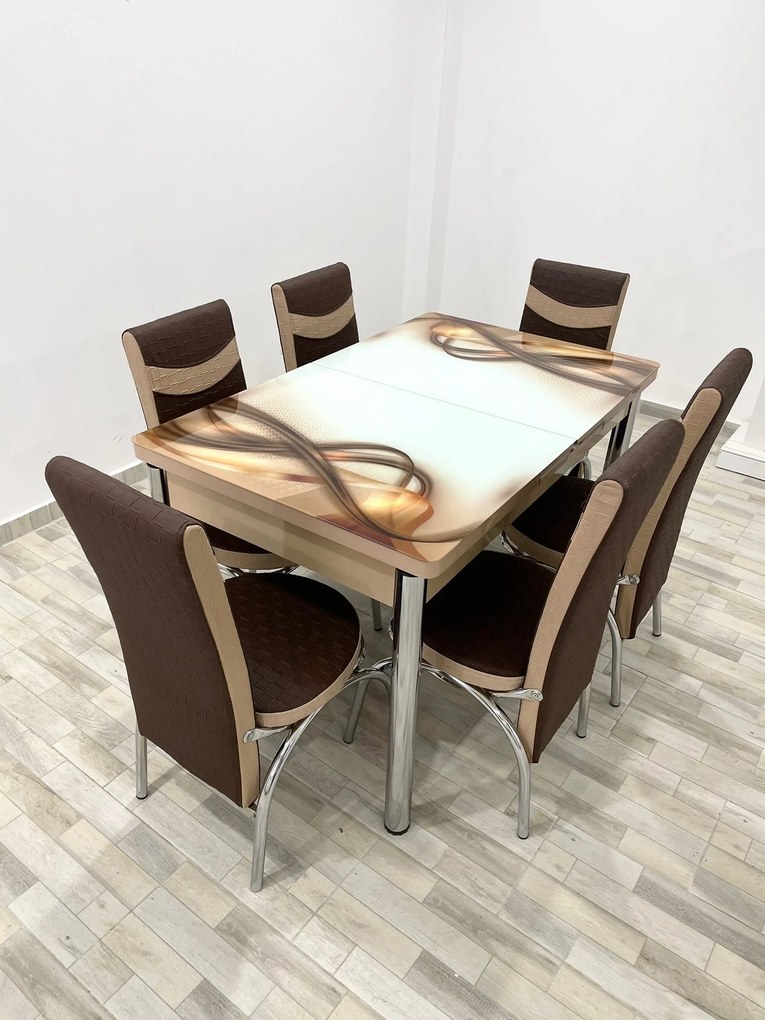Set masa extensibila 130 / 170 x 80 cm cu 6 scaune, model 1134