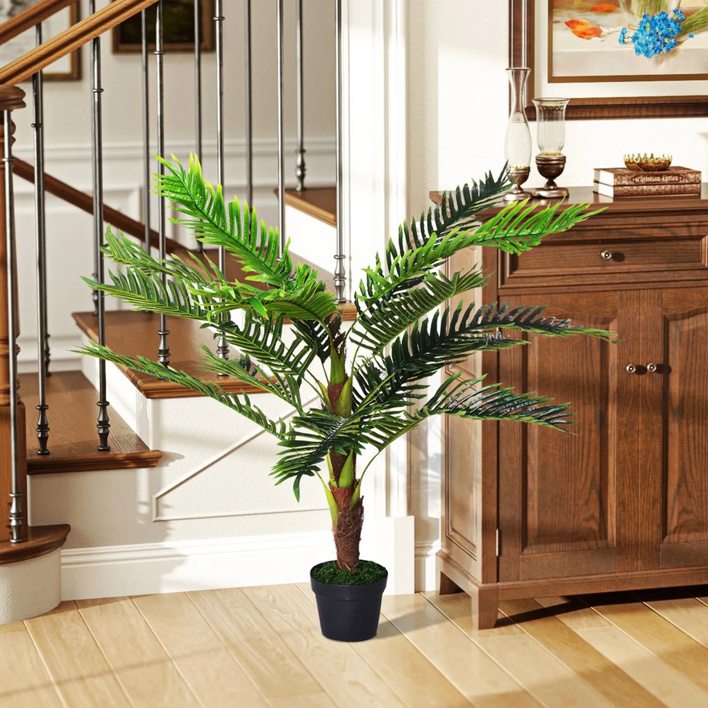 Outsunny Planta Artificiala Palmier Cycas Inaltime 123cm, Planta Artificiala cu Ghiveci Inclus, Decoratiune pentru Casa si Gradina | Aosom Romania