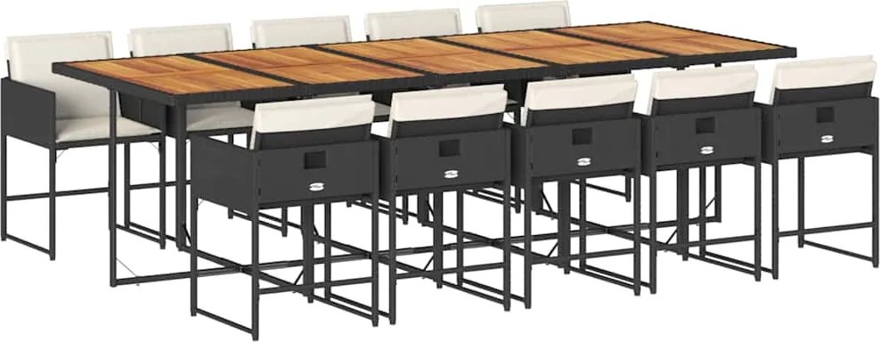 vidaXL Set mobilier de exterior cu perne, 11 piese, negru, poliratan