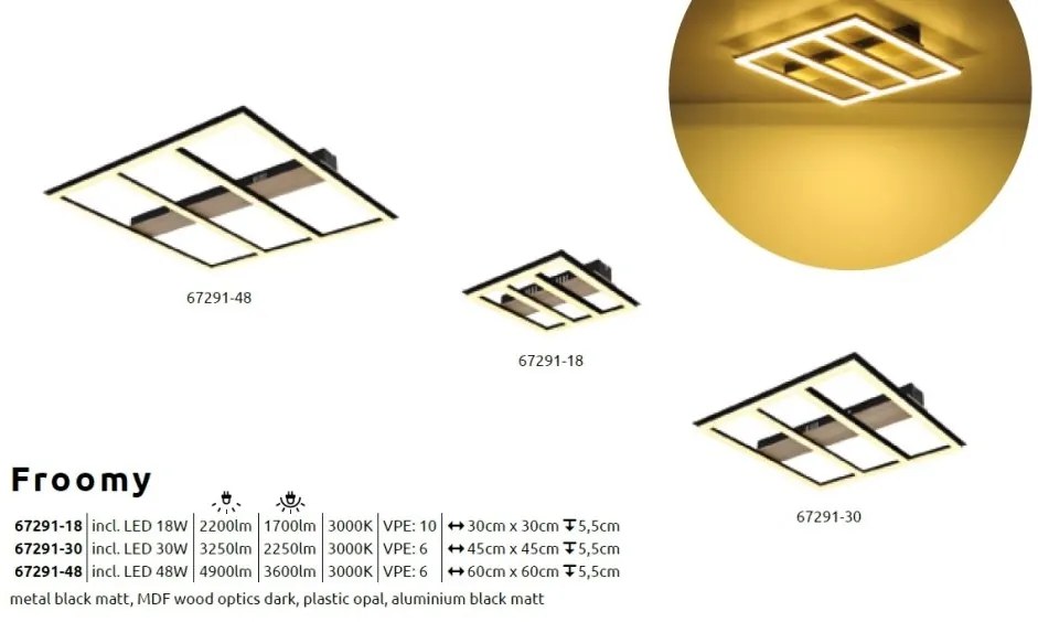 Plafoniera LED design industrial Froomy negru, maro