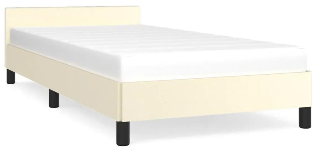 347479 vidaXL Cadru de pat cu tăblie, crem, 90x200 cm, piele ecologică