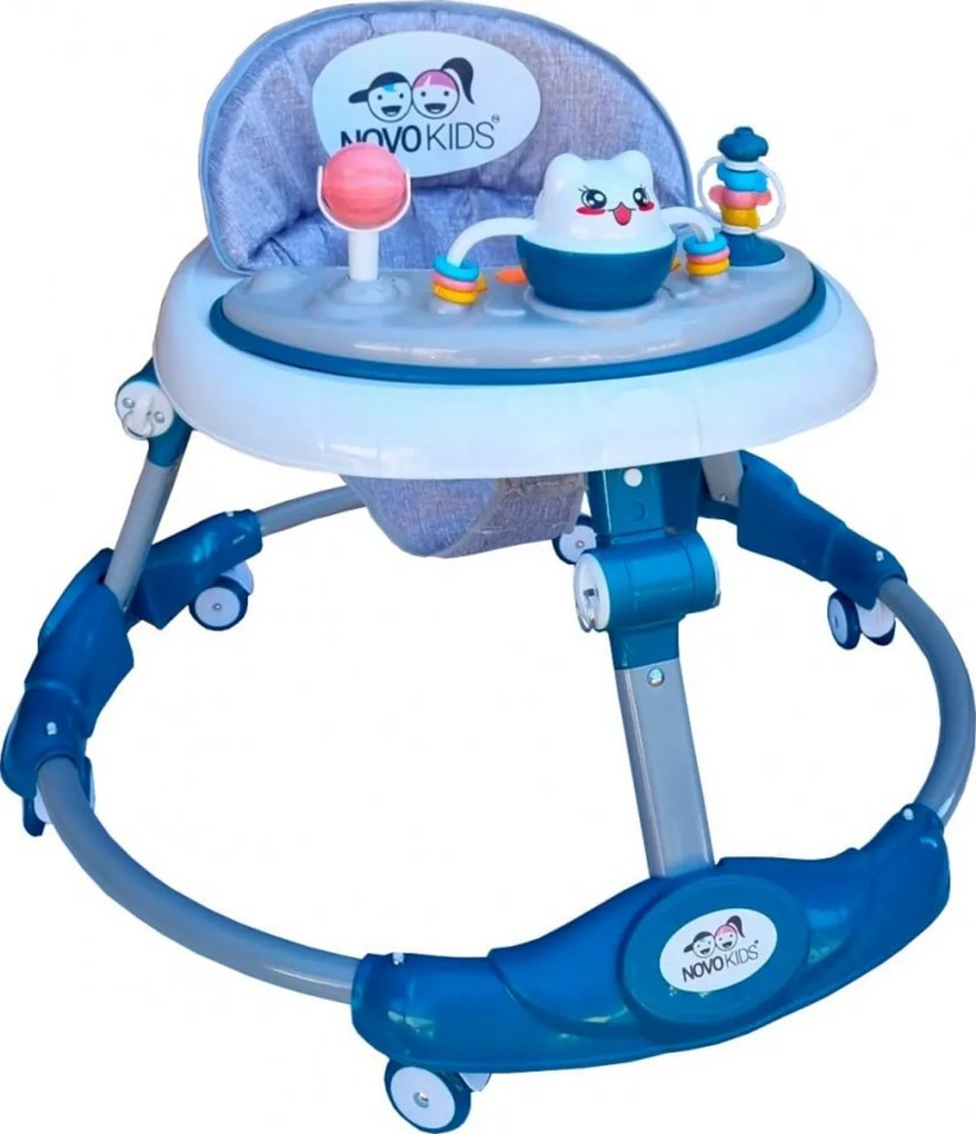 Premergator reglabil in 6 trepte de inaltime NOVOKIDS™ Little Kitty, Cu melodii, Pliabil, Max 20 kg, Roti silentioase, Model Pisicuta, Verde Turquoise