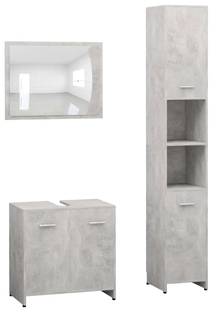 3056920 vidaXL Set mobilier baie, 3 piece, gri beton, lemn prelucrat