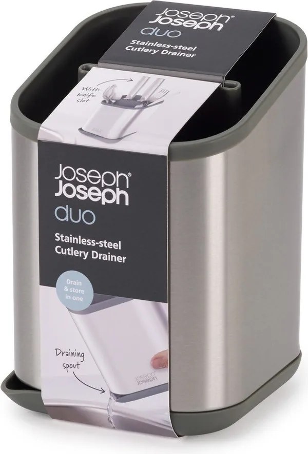 Scurgător de vase argintiu lucios pentru tacâmuri din oțel inoxidabil 11x11,5 cm Duo Steel – Joseph Joseph
