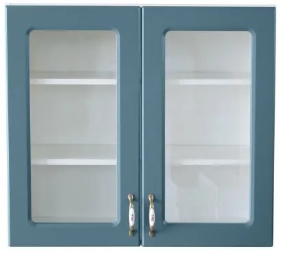Corp superior vitrina 80 cu 2 usi Zebra MDF albastru drept
