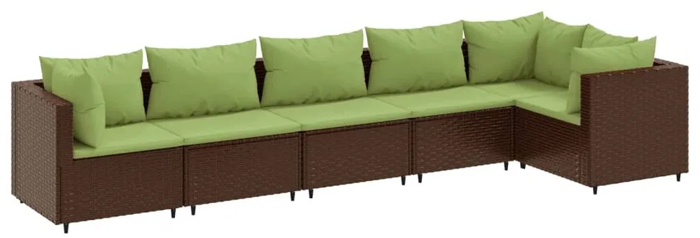 3308110 vidaXL Set mobilier de grădină cu perne, 6 piese, maro, poliratan