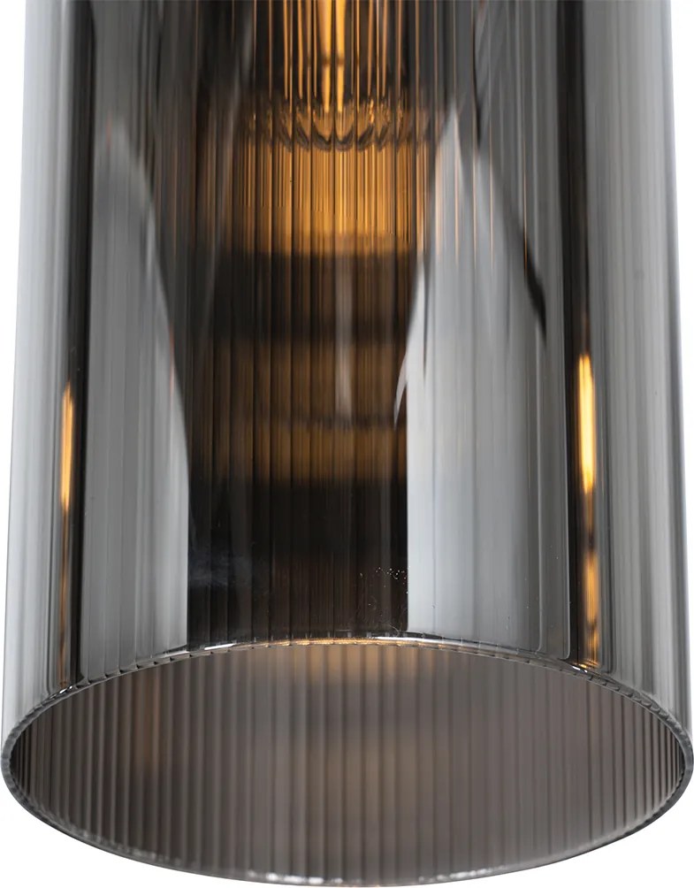 Lampă suspendată inteligentă neagră cu sticlă fumurie cu 7 lumini, incluzând 7 Wifi ST64 - Laura