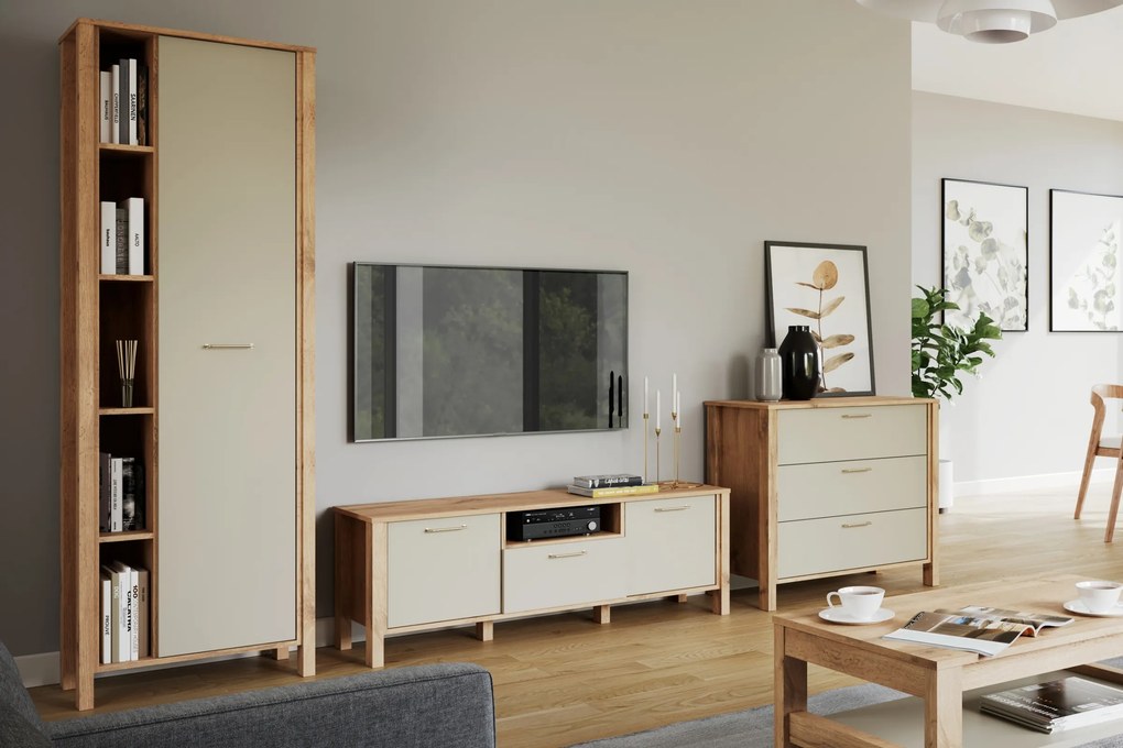 Dulap TV Ertigo 138 cm - stejar wotan/bez