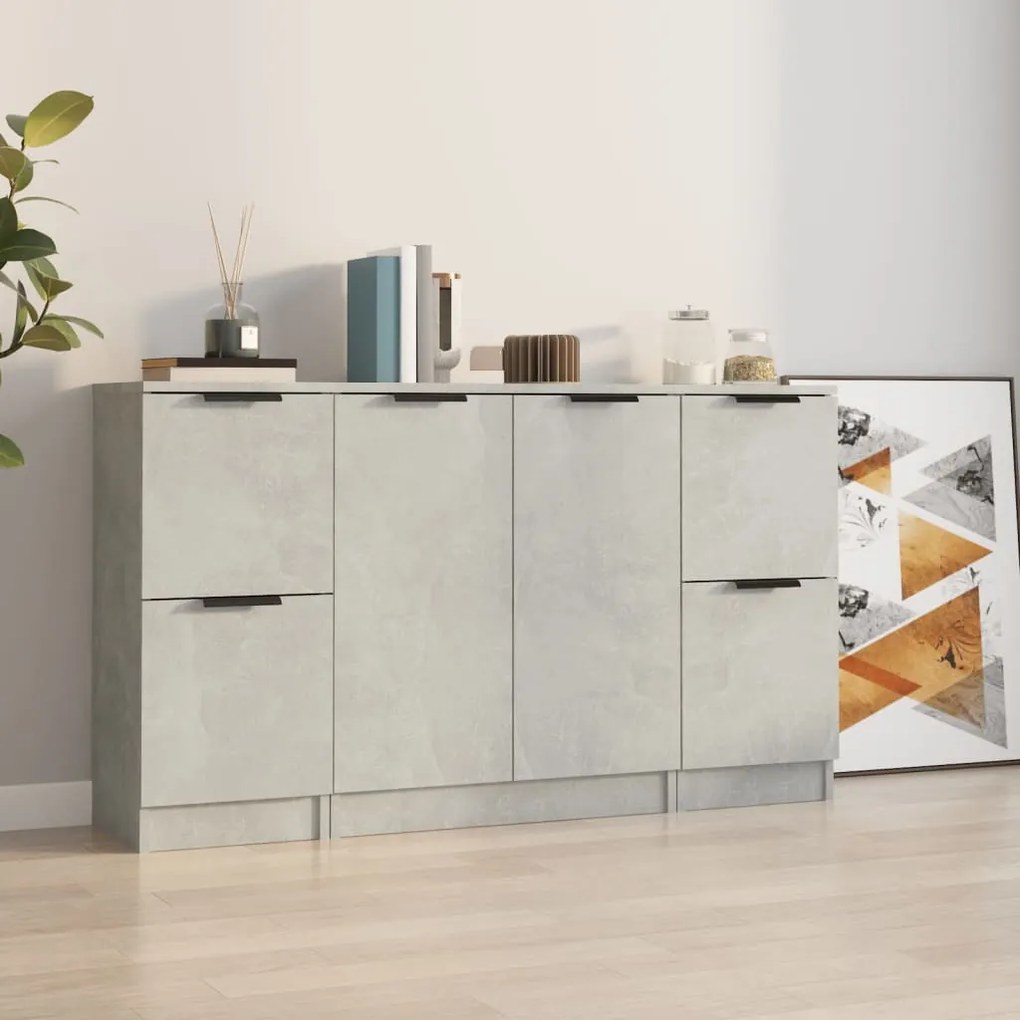 3115847 vidaXL Servante, 3 piese, gri beton, lemn prelucrat