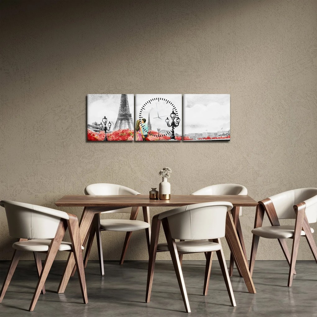 Tablou îndrăgostiții în Paris (cu ceas) (90x30 cm)