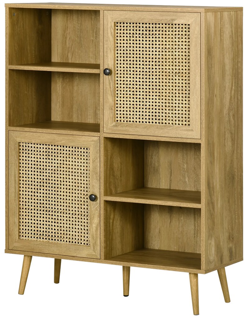 HOMCOM Bufet mobilier de depozitare dulap înalt aspect lemn și răchită design 2 uși - dim. 90L x 32,5l x 120Î cm | Aosom Romania