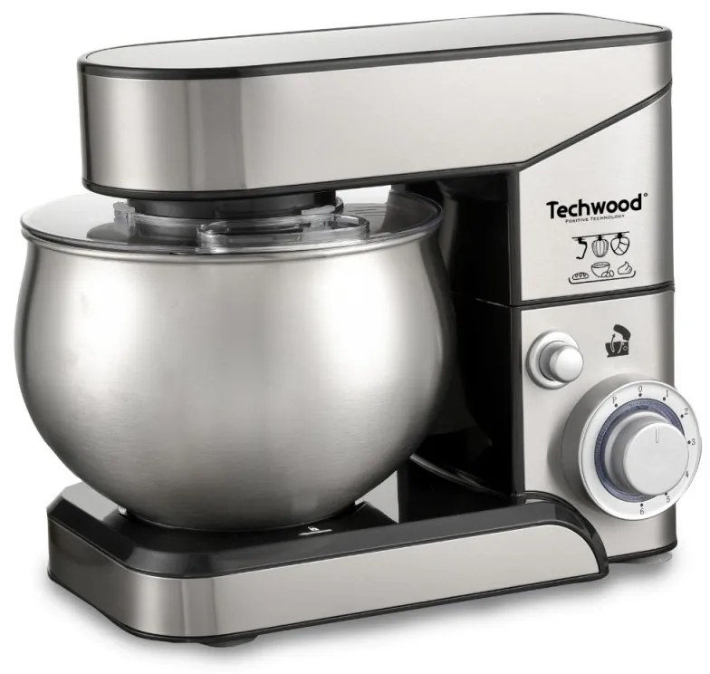 Mixer planetar Techwood TRO-1050, 1000W, 5 litri, 6 viteze, Pulse, 3 accesorii, Inox