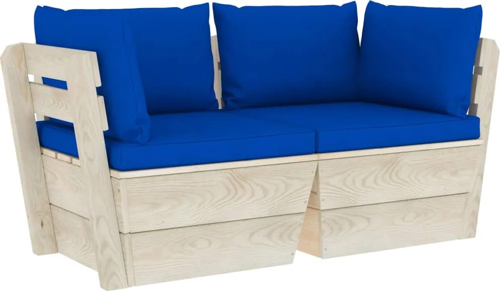 vidaXL Canapea grădină 2 locuri din paleți, cu perne, lemn de molid