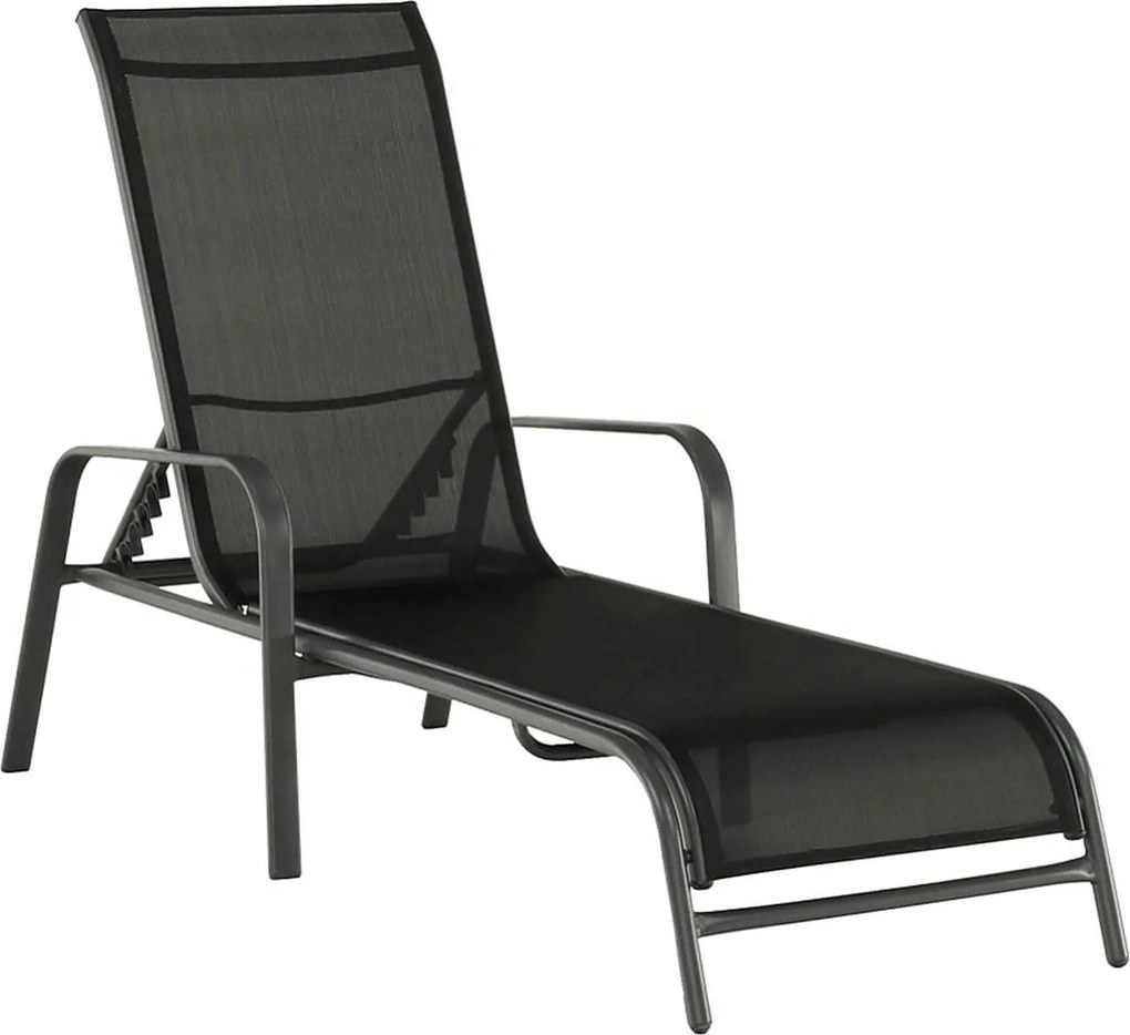 Sezlong gradina ATREO, negru/gri, material textil/metal, 64x161x48/100