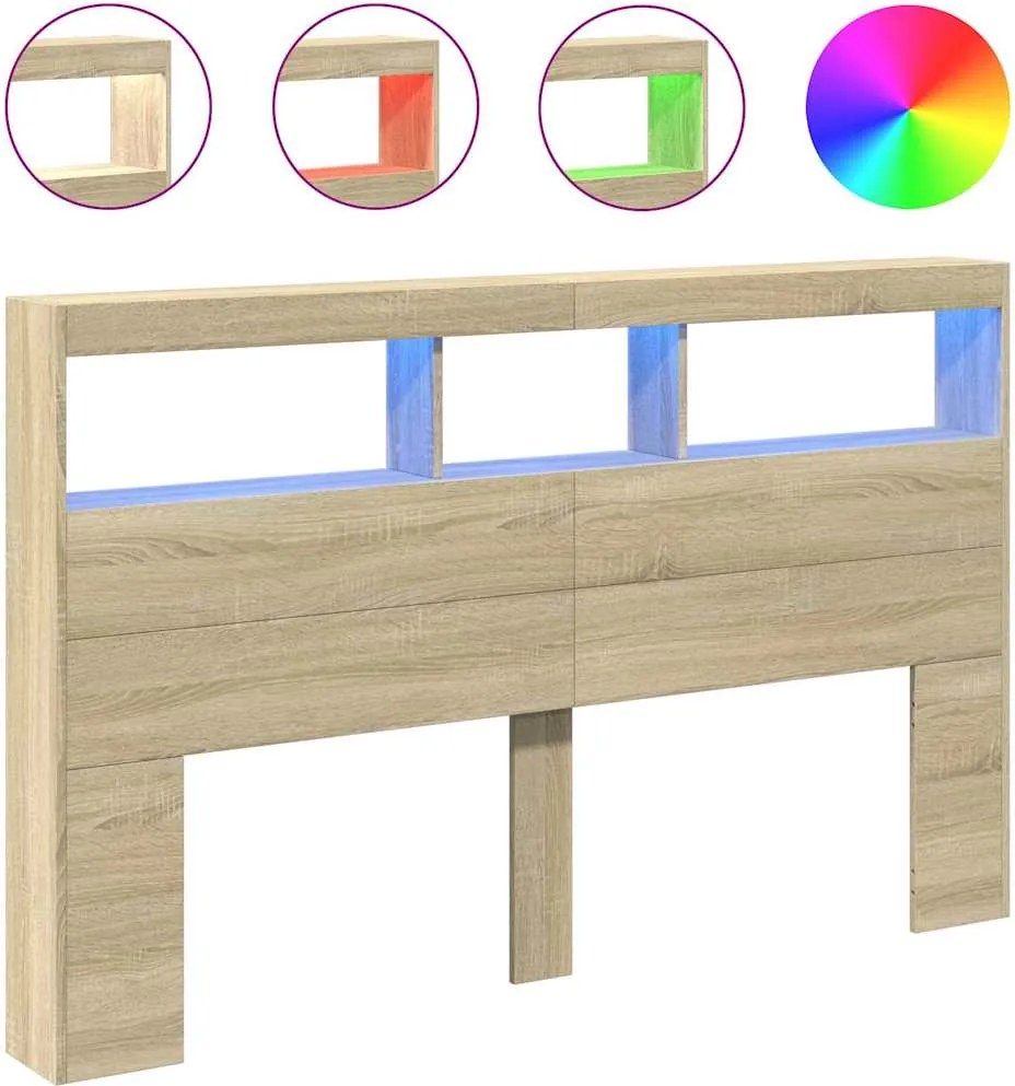vidaXL Tăblie de pat cu dulap și LED, stejar sonoma, 160x17x102 cm