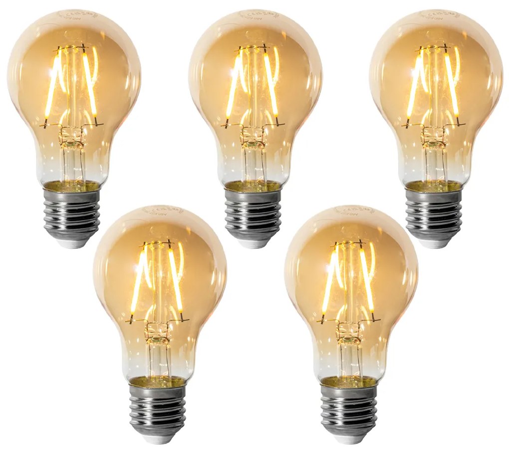 Set 5 becuri E27 dimbare LED lamp A60 goud 3W 250 lm 2200K