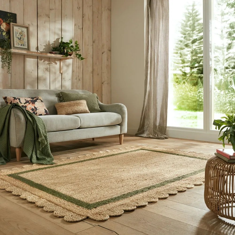 Covor verde închis/în culoare naturală țesut manual din iută 120x170 cm Grace Green – Flair Rugs