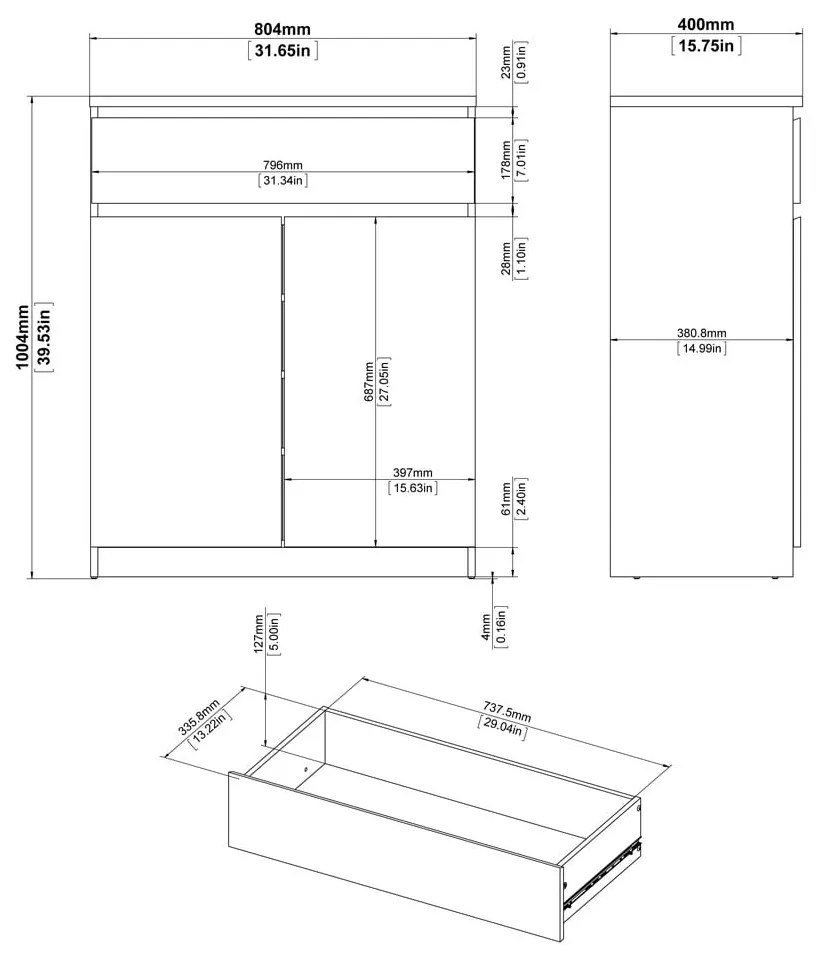 Comodă în culoare naturală cu aspect de lemn de stejar 80x100x40 cm Naia – Tvilum