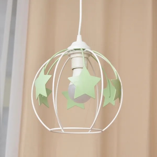 Lustră pe cablu pentru copii STARS 1xE27/15W/230V verde/alb