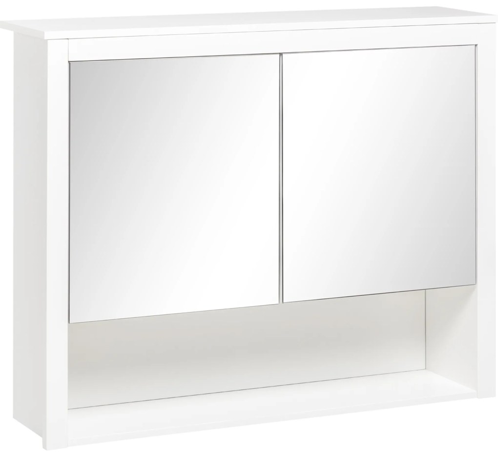 HOMCOM Armoire de baie cu oglinda, armoire montata, 2 usi cu oglinda, raft de depozitare, 80L x 20P x 65H cm, alb | Aosom Romania