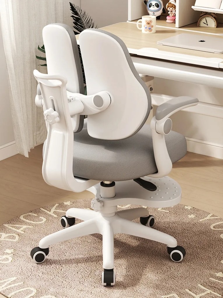 Scaun ergonomic pentru copii, spatar reglabil inaltime si adancime, suport picioare reglabil, rotativ, Gri