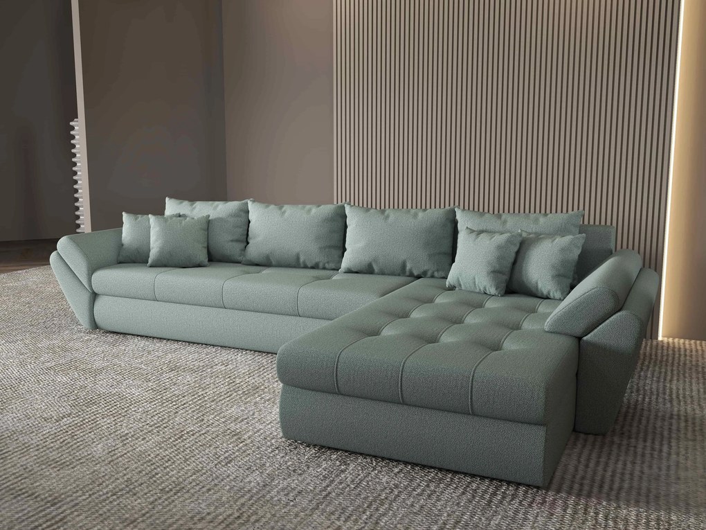 Colțar extensibil dumonde cu ladă de depozitare si sezut confortabil din spuma high-density, Loana XL Enjoy Mint II 335x185 cm