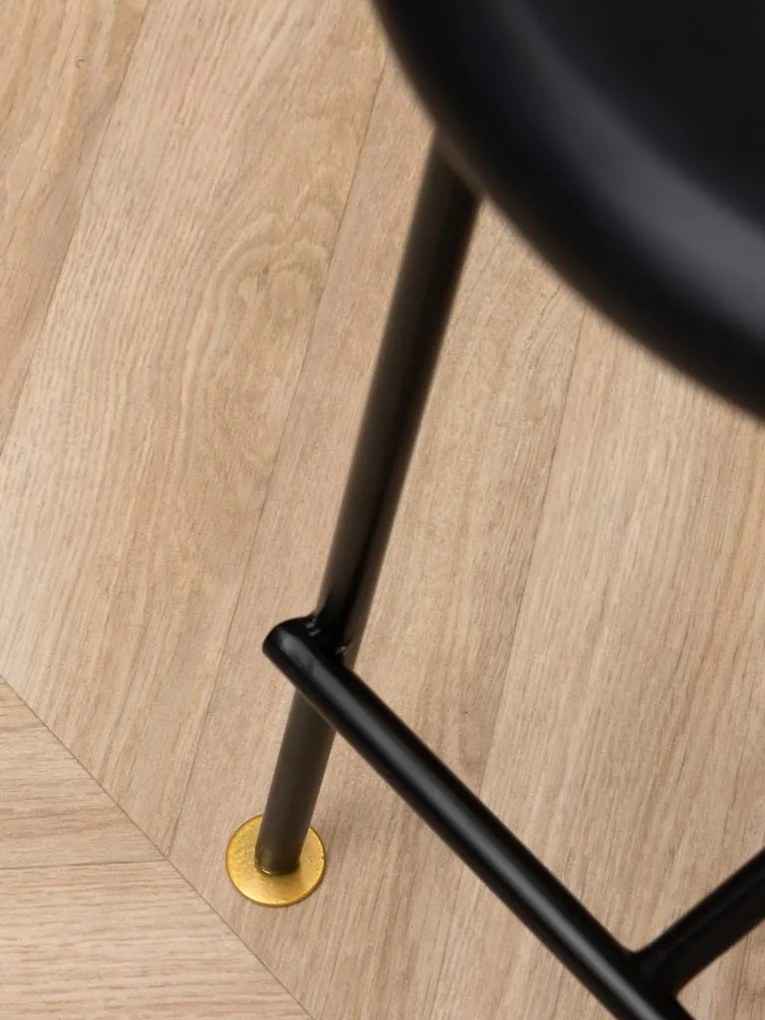 Scaun de bar din lemn de mango negru, cu structură din metal negru și detalii aurii, 60,5×32,5 cm, „Motta"