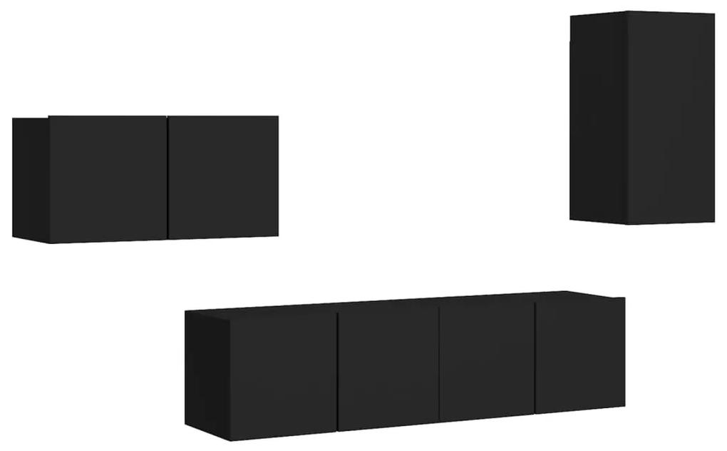 3078782 vidaXL Set dulapuri TV, 4 piese, negru, lemn prelucrat
