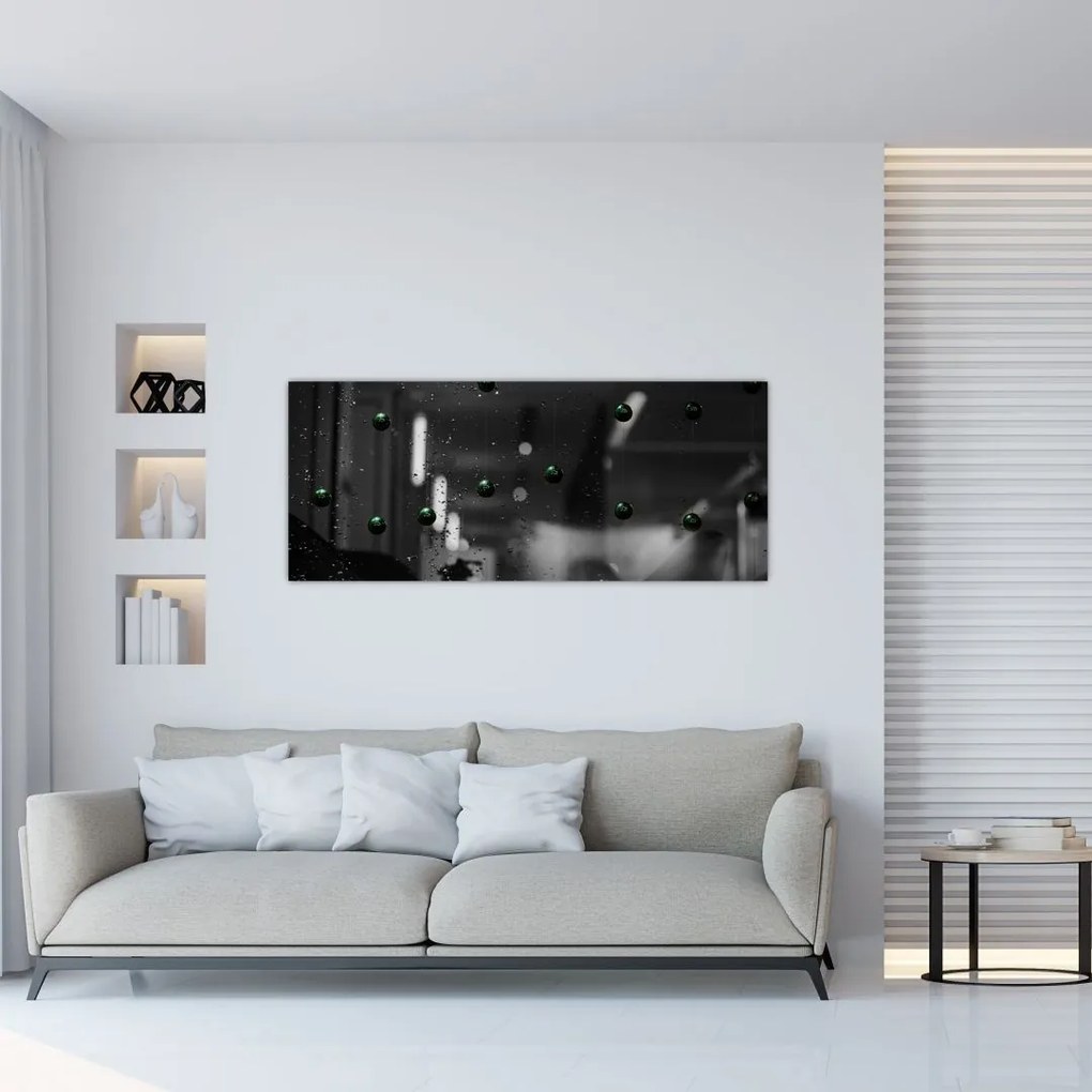 Tablou abstract - bilele verzi (120x50 cm)