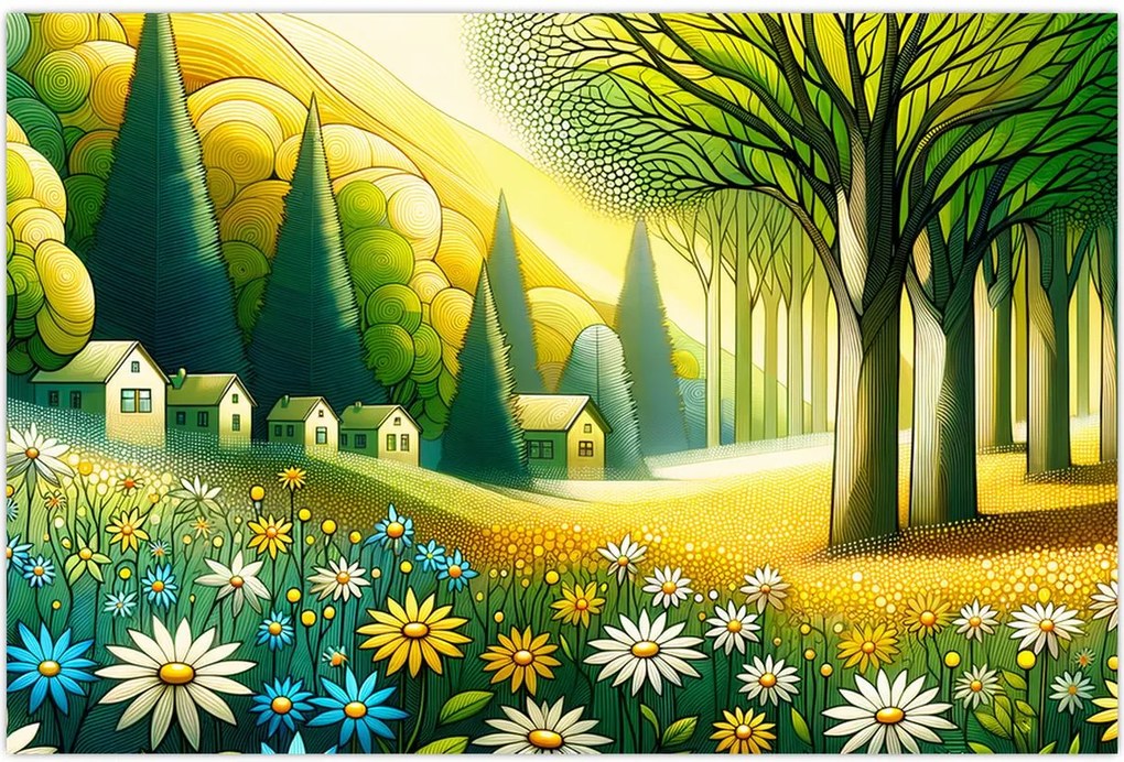 Tablou - Sat în galben-verde (90x60 cm)