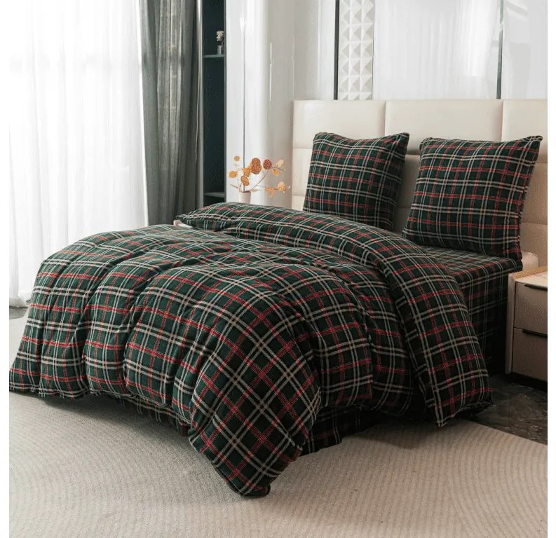 Set de lenjerie cocolino GLENMOORE verde + cearsaf Cocolino microplus cu elastic SOFT 90x200 cm alb, pat single