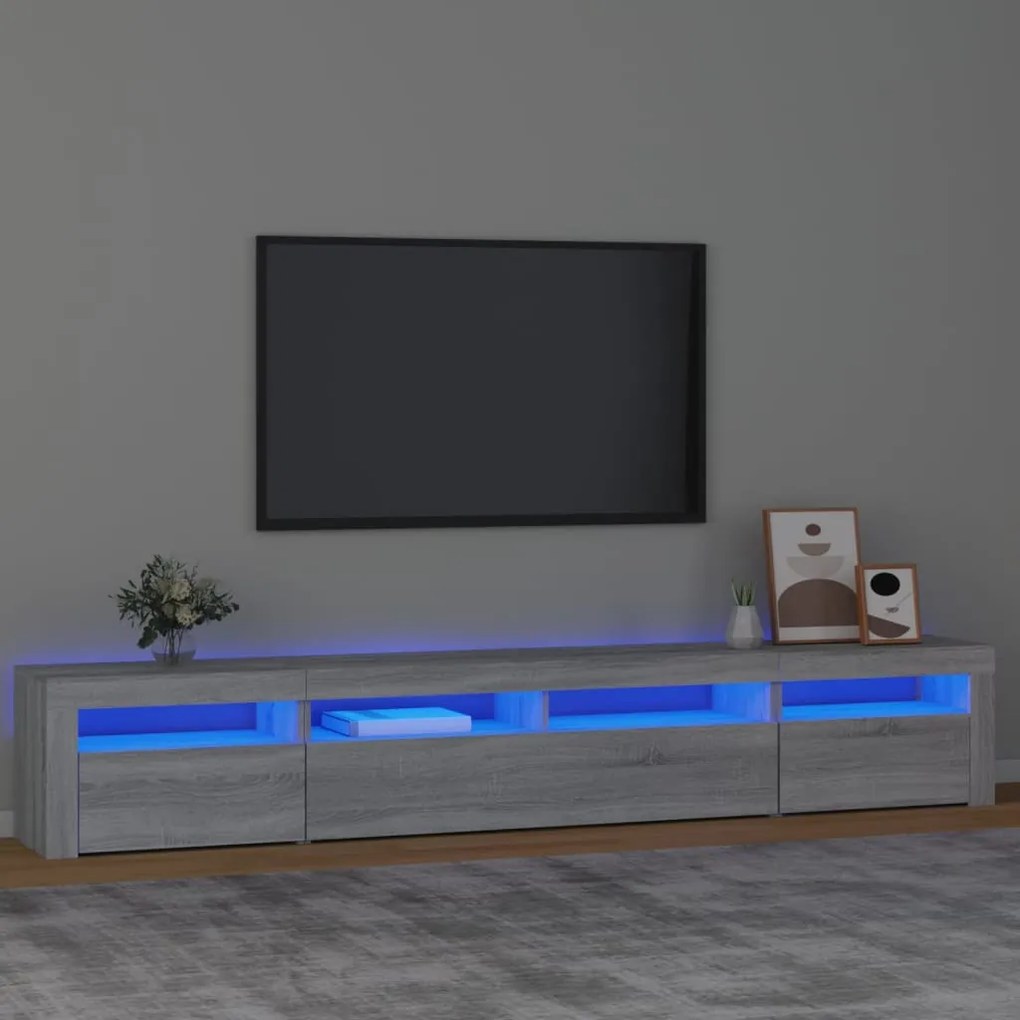 3152728 vidaXL Comodă TV cu lumini LED, gri sonoma, 240x35x40cm