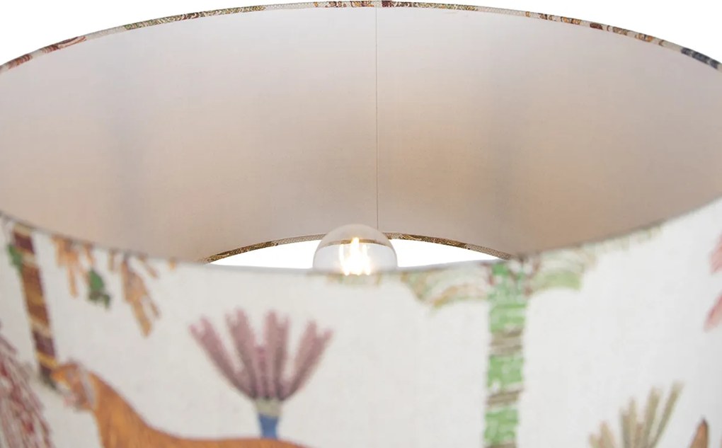 Lampă de podea cu trepied din lemn cu abajur multicolor cu imprimeu animalier 50cm - Lou