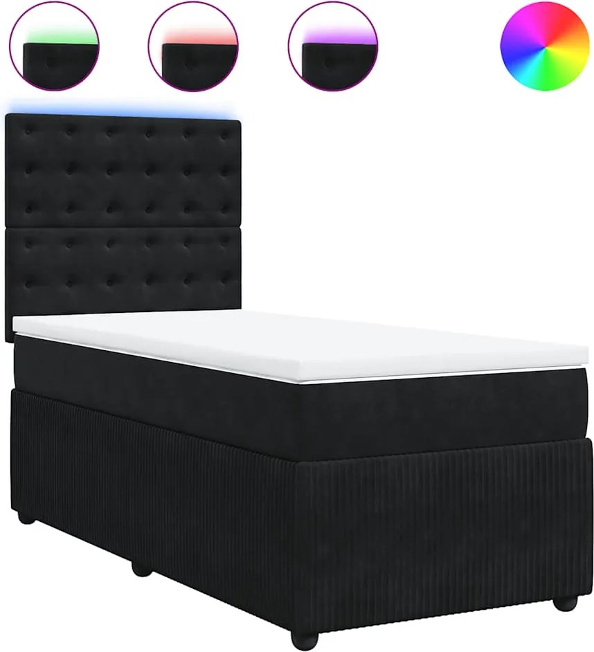 vidaXL Pat box spring cu saltea, negru, 100x200 cm, catifea