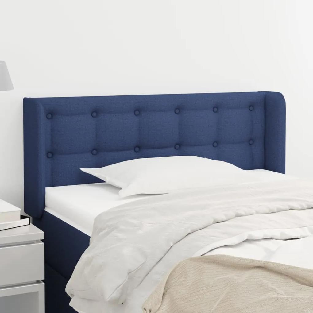 3119190 vidaXL Tăblie de pat cu aripioare albastru 93x16x78/88 cm textil