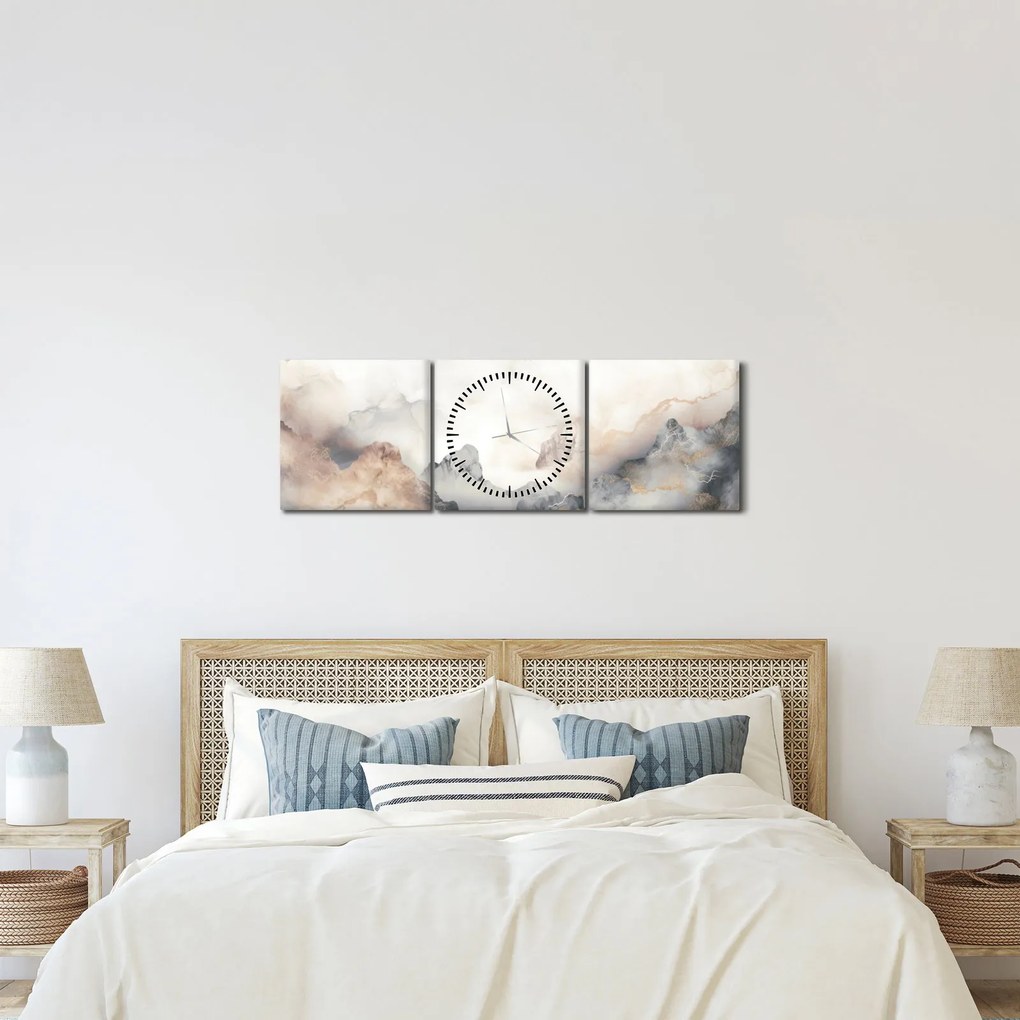 Tablou - Munte abstracție cu textura de marmură (cu ceas) (90x30 cm)