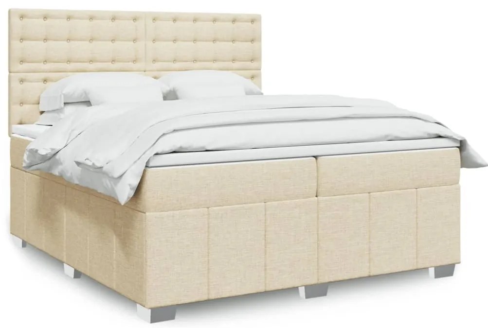 vidaXL Pat box spring cu saltea, crem, 200x200 cm, textil