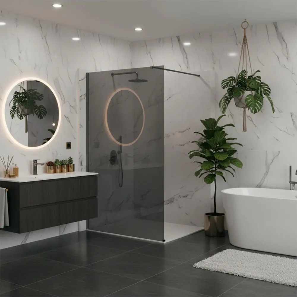 Paravan de dus fumuriu Rea Flexi Grey 130 cm Titan