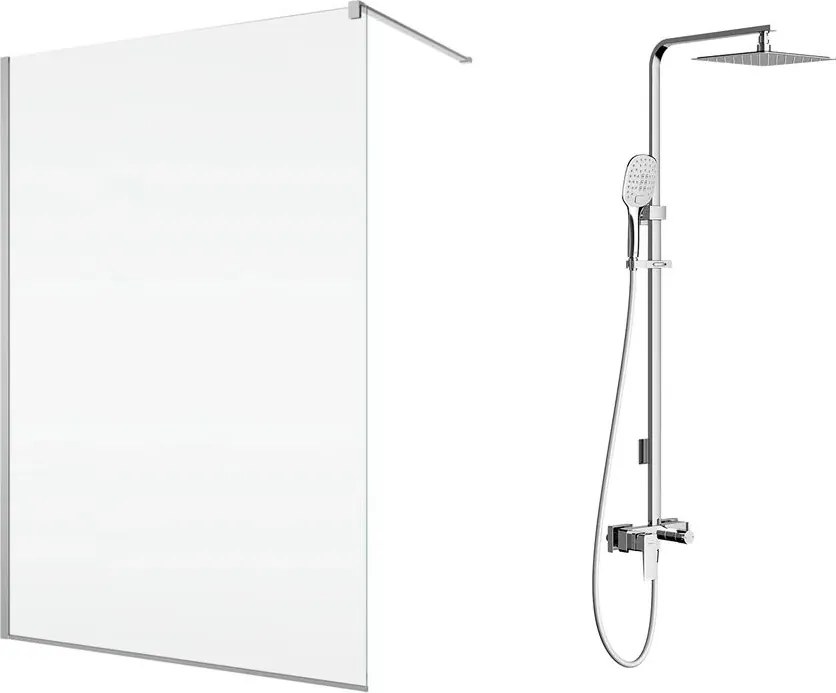 Pachet paravan dus Walk-In SanSwiss Easy crom 120x200 cm si coloana de dus Omnires Parma crom