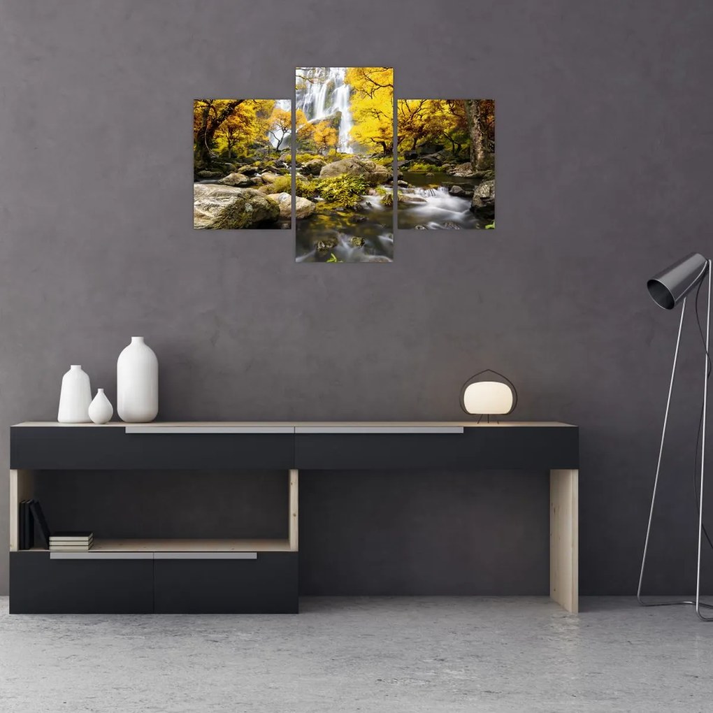 Tablou - Cascade în peisaj de toamnă, galben (90x60 cm)