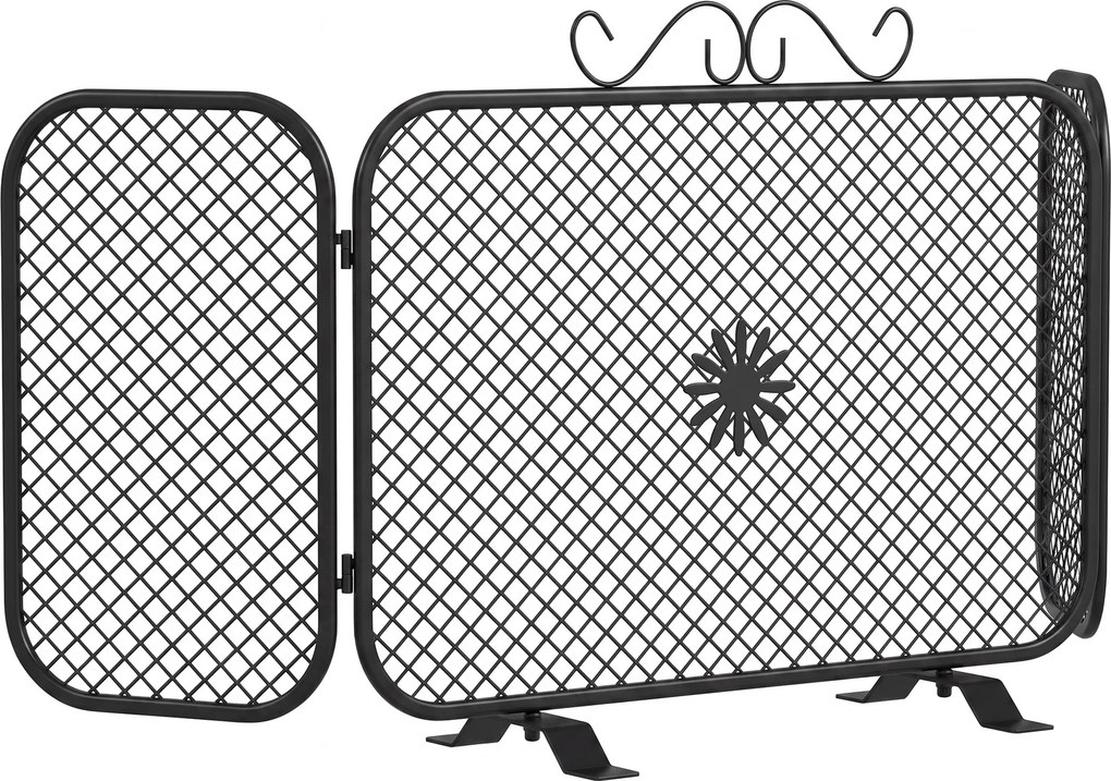 HOMCOM Parascântei Șemineu Pliabil 3 Panouri Metal, Bază Detașabilă, Model Floral, 90x16x40cm, Negru | Aosom Romania