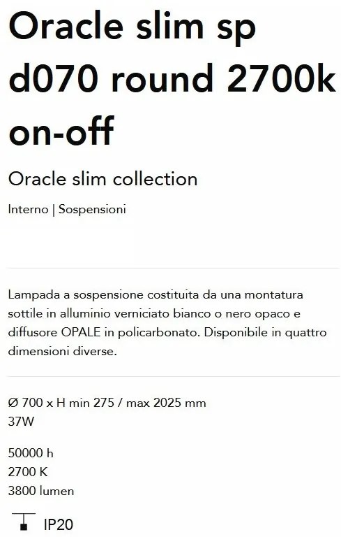 Lustra LED suspendata Oracle slim sp d070 round 2700k on-off WH