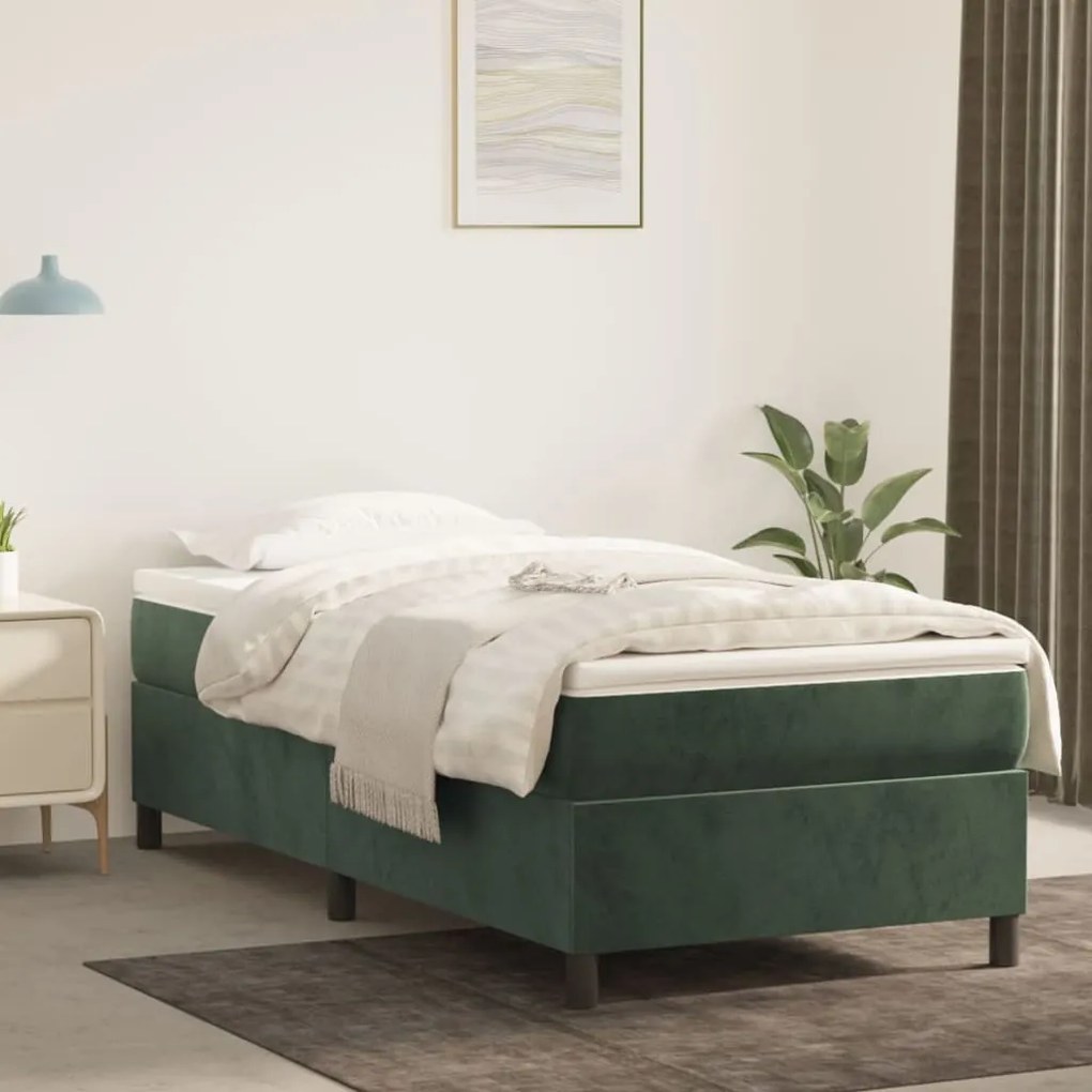 3121105 vidaXL Cadru de pat box spring, verde închis, 100x200 cm, catifea