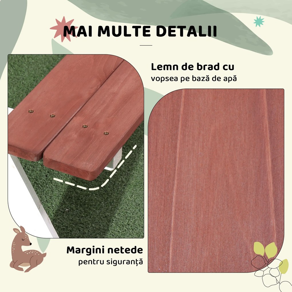 Outsunny Set Masă de Picnic pentru Copii, Masă și Băncuțe din Lemn, Mobilier de Grădină pentru Copii, Jocuri de Exterior, Vârsta 3-8 Ani, Maro | Aosom Romania