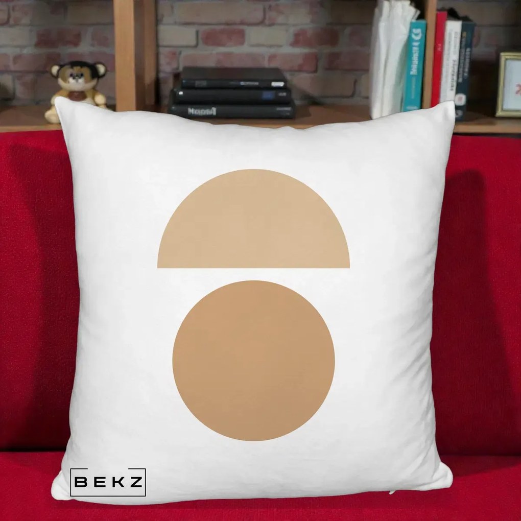Perna Decorativa Geometric Minimalist Auriu, 40x40 cm, Alb Pufos, Husa Detasabila, Perna Inclusa, BEKZ®