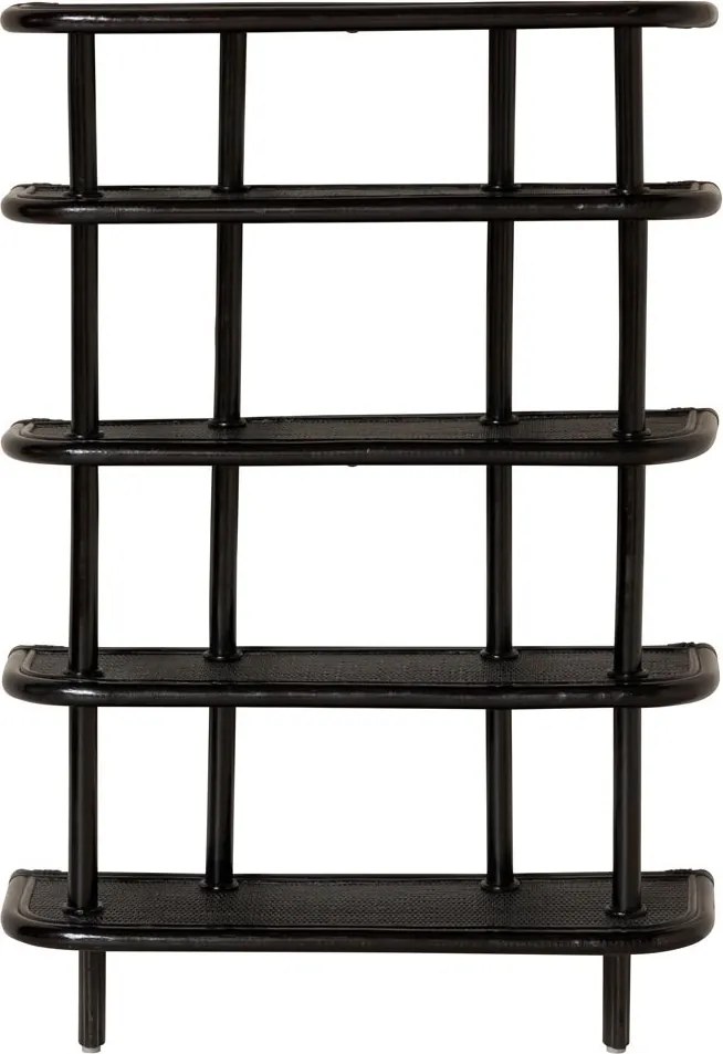 Etajeră de perete din ratan, negru, cu 5 rafturi împletite, 114 x 76 x 24 cm, „Pigmento”