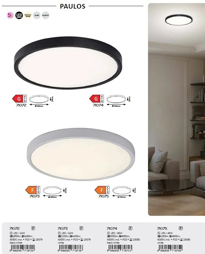 Plafoniera LED slim 50cm Paulos negru/alb